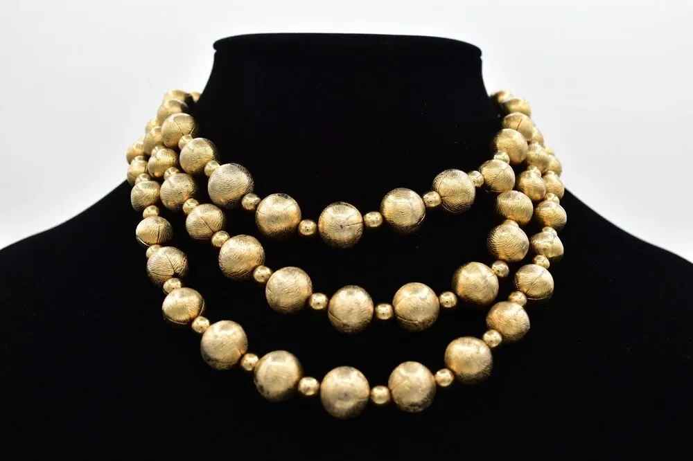 Coro Multi-Layered Beaded Collar Necklace Gold Tone Chunky Signed 1950s BinBM